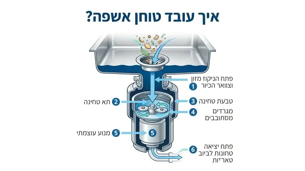 כיור מטבח מודרני ונקי עם מערכת טחינת אשפה