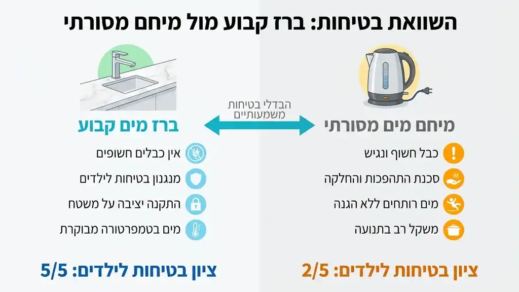ברז מים בטוח לילדים במטבח מודרני